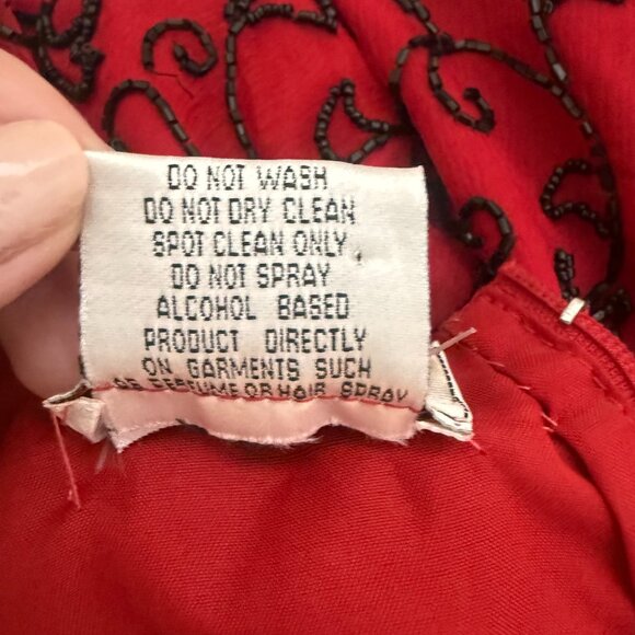 Vintage Stenay Red Silk Beaded Top | L | Holiday Party & Cocktail Blouse - Picture 13 of 13